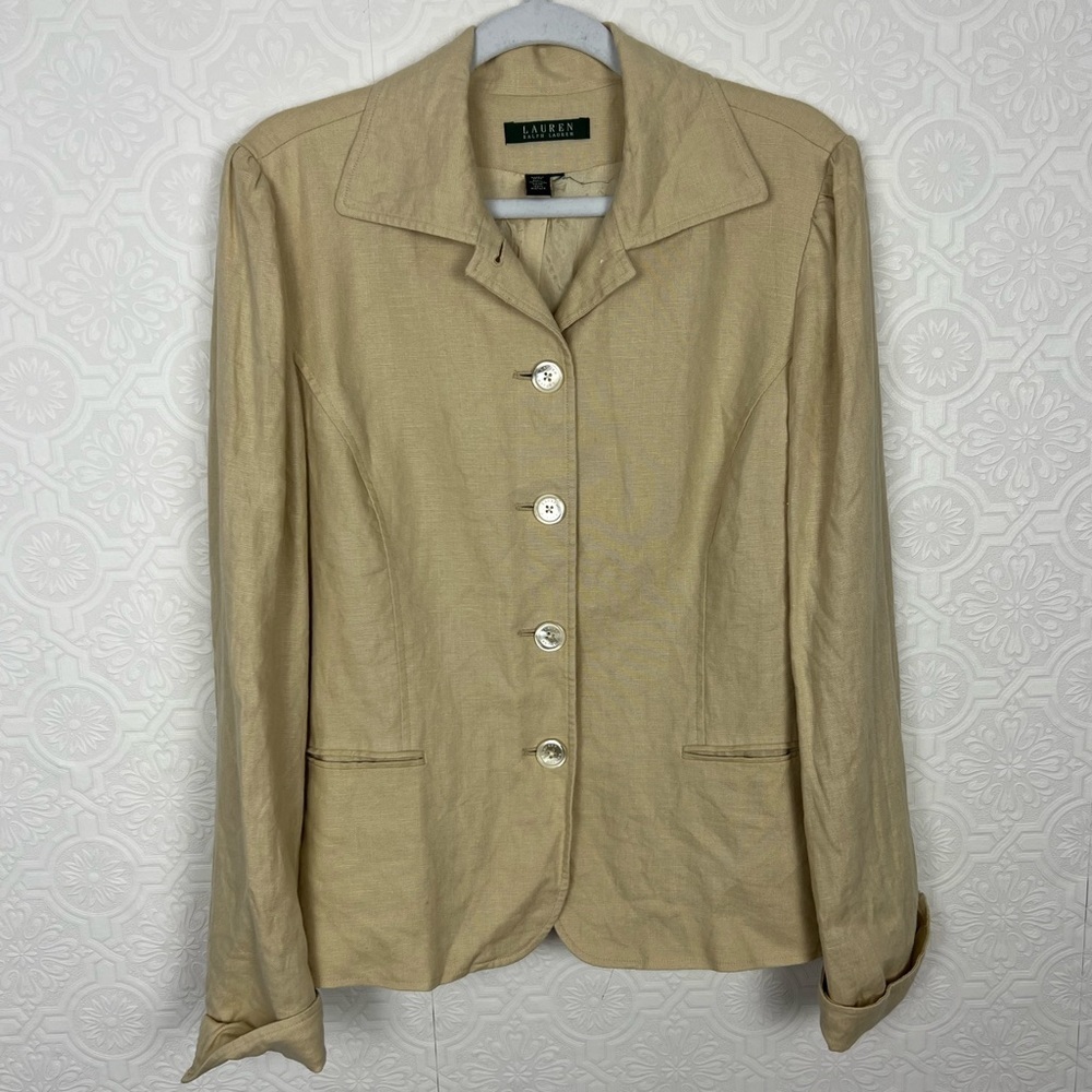 Ralph Lauren 100% Linen Blazer Jacketโ Coat Lightweight Tan Neutrals